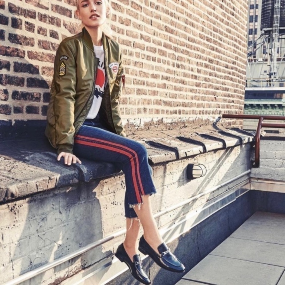 Mother Denim Insider Crop Step Fray Speed Racer Stripes Red 25 Jeans - Picture 2 of 14